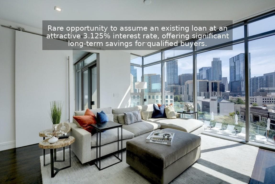 Living area with wood finished floors, a skyline