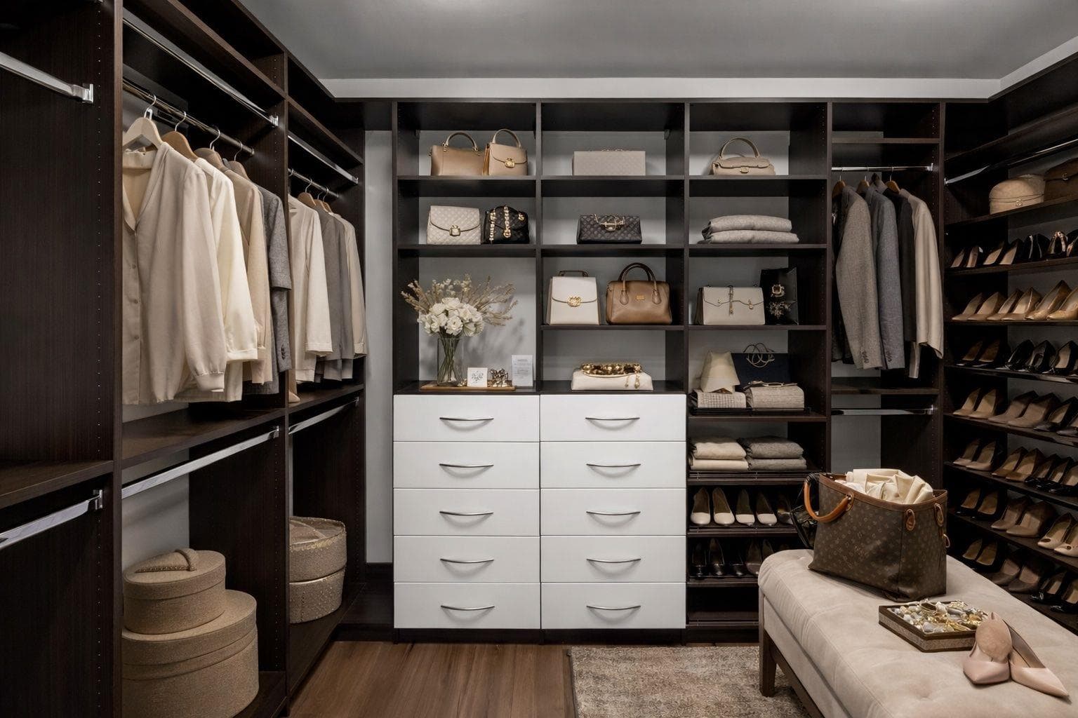 Walk in closet featuring dark wood-type flooring