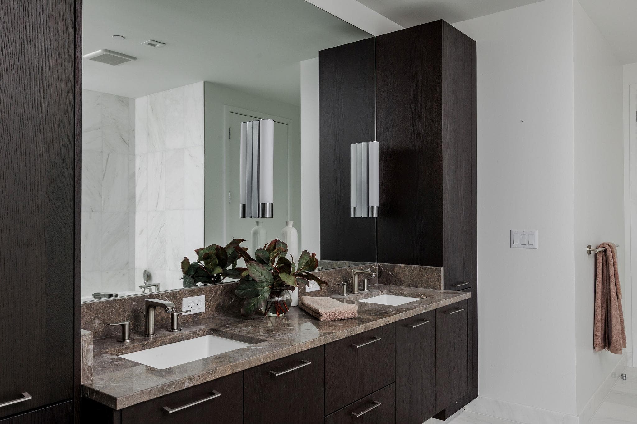 Luxurious double vanity with sleek cabinetry and